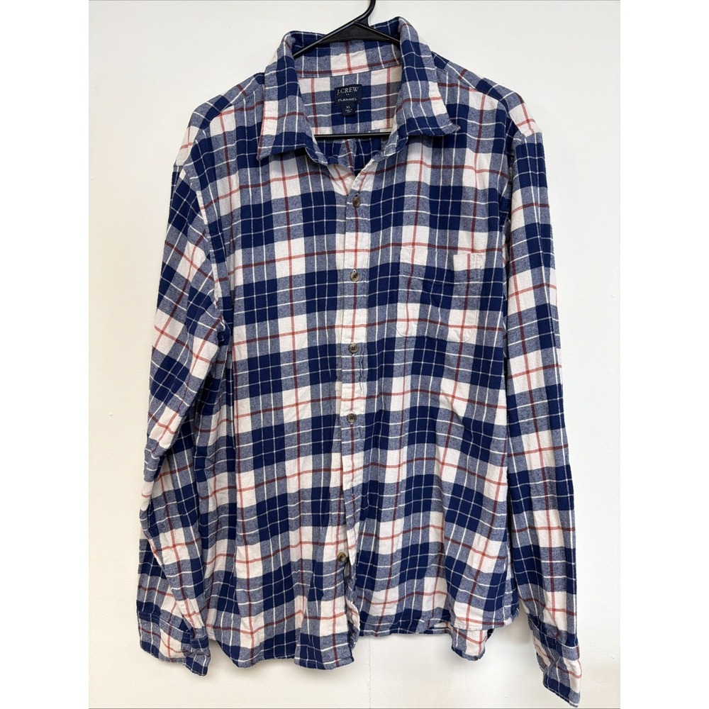 J. Crew Classic Plaid Flannel Shirt Mens XLarge Blue Red Cotton Plaid Button Up